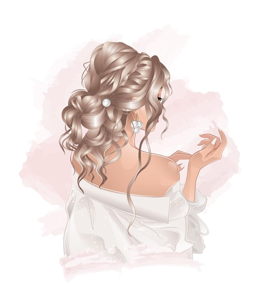 Vector beautiful bride with pearls earrings