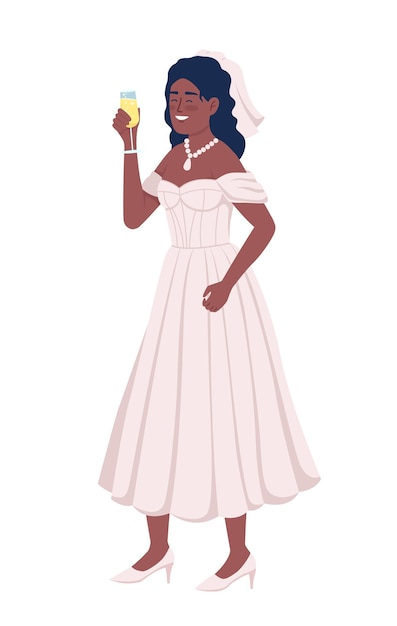 Beautiful bride with sparkling wine glass semi flat color vector character