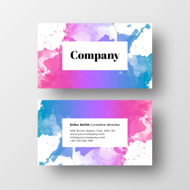 Beautiful business card with colorfuf watercolor splash