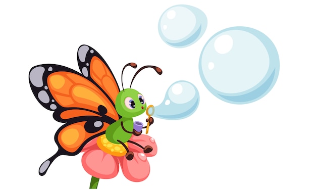 Beautiful butterfly blowing bubbles