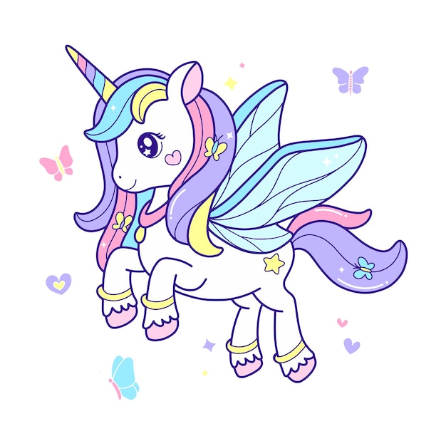 Beautiful butterfly unicorn vector illustration