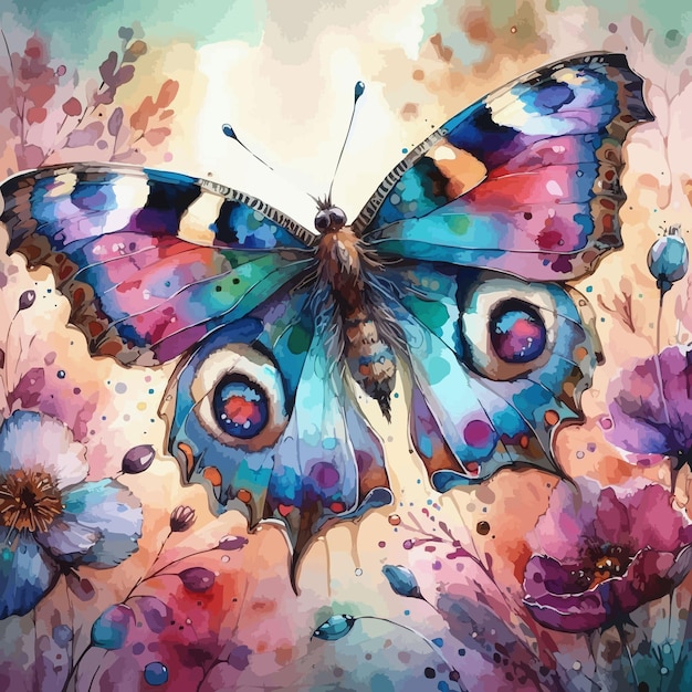 Vector beautiful butterfly watercolor and illustration