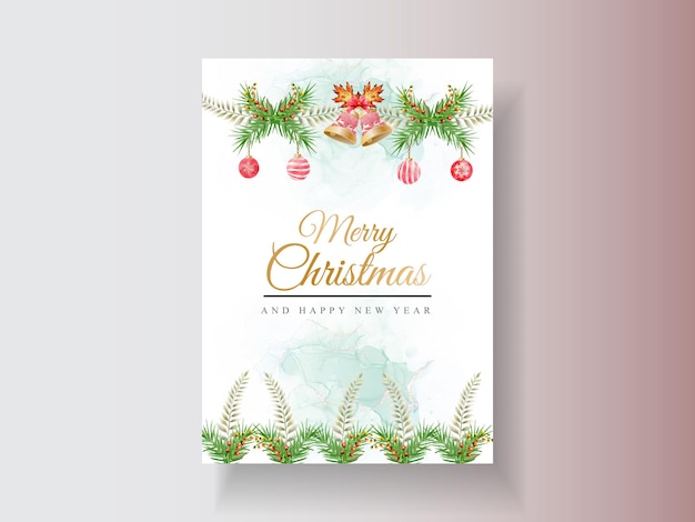 Beautiful card template with floral and christmas ornament watercolor