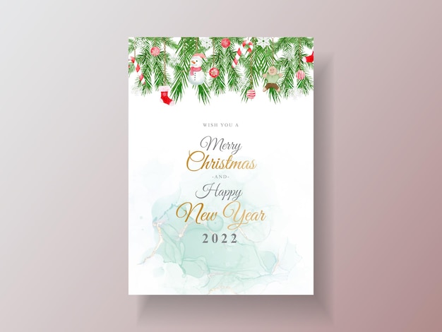 Beautiful card template with floral and christmas ornament watercolor