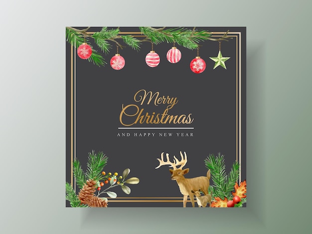 Beautiful card template with floral and christmas ornament