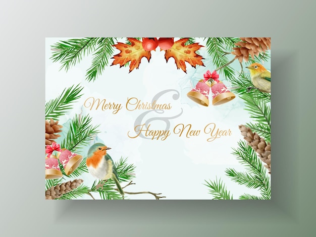 Beautiful card template with floral and christmas ornament