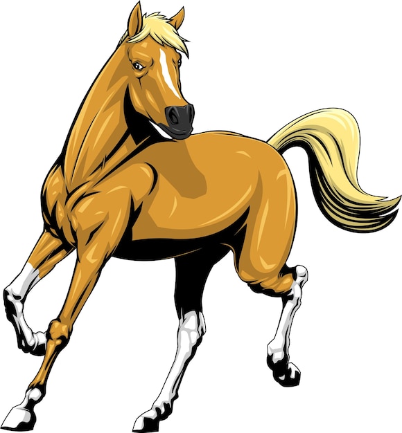 Beautiful Cartoon Horse Running. Vector Hand Drawn Illustration