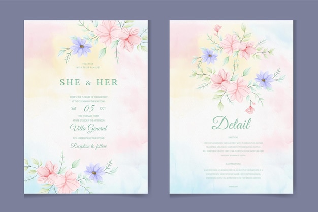 Beautiful cherry blossom wedding invitation card template