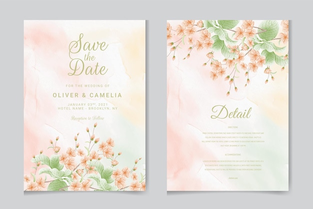 Beautiful cherry blossom wedding invitation card template