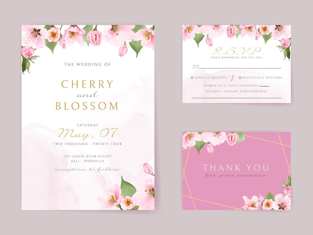 Beautiful cherry blossom wedding invitation card template