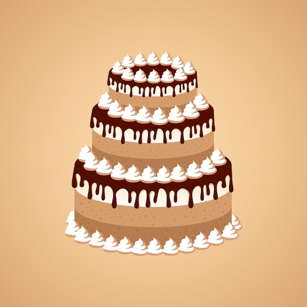 Beautiful chocolate cake for birthdays weddings anniversaries and other celebrations Vector illustration