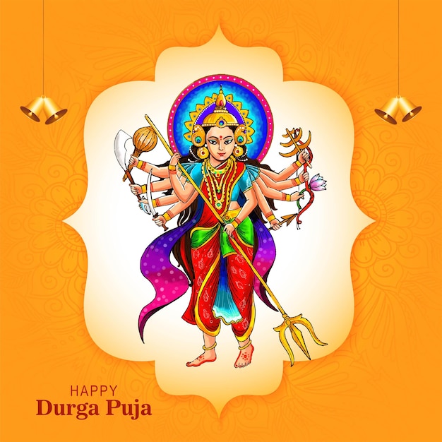 Beautiful classic happy durga puja festival greeting card background