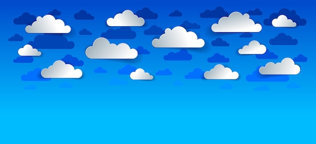 Beautiful cloudy sky vector modern style paper cut cartoon illustration.