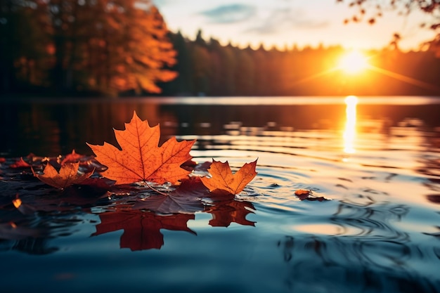 Beautiful colored trees with lake in autumn landscape photography Late autumn and early winter per