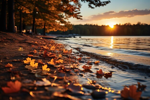 Beautiful colored trees with lake in autumn landscape photography Late autumn and early winter