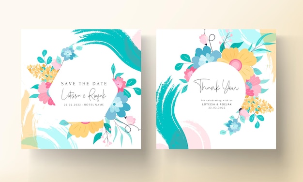 Vector beautiful colorful invitation card with hand drawn floral