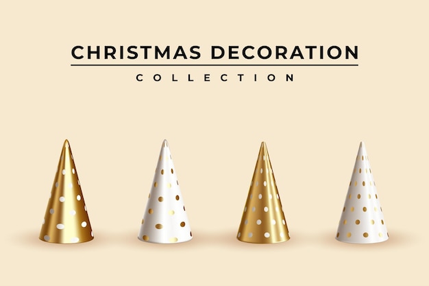 Beautiful Conical Christmas Tree Decoration Collection In White And Gold