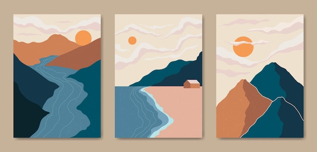 Beautiful Contemporary Aesthetic Minimal Landscape Poster   Illustrations