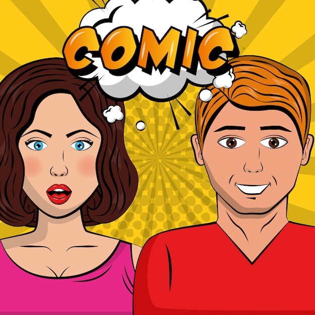 beautiful couple speech bubble pop art comic