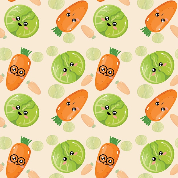 Beautiful creative emoticon cabbage and carrot pattern wallpaper