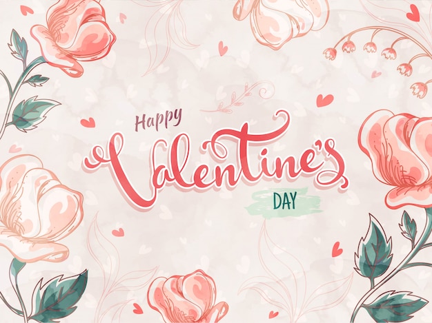 Beautiful Creative Rose Flowers Decorated with Happy Valentine's Day Font.