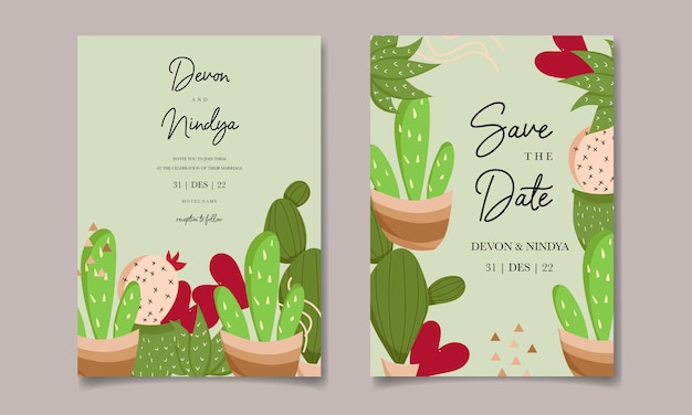 Beautiful cute cartoon cactus invitation card