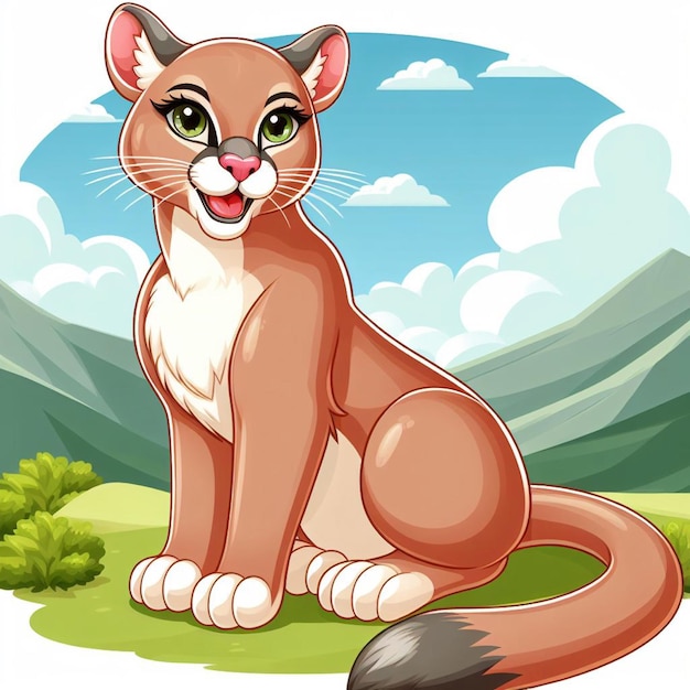 beautiful Cute Cougar Vector Cartoon illustration