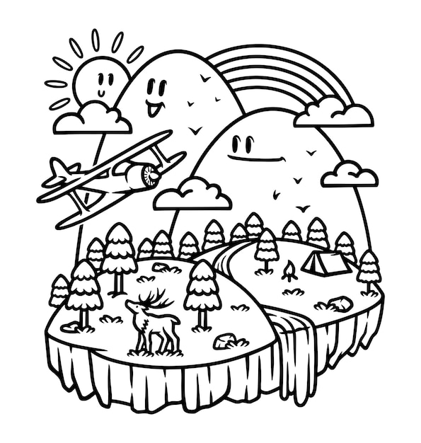 beautiful cute mountain line illustration