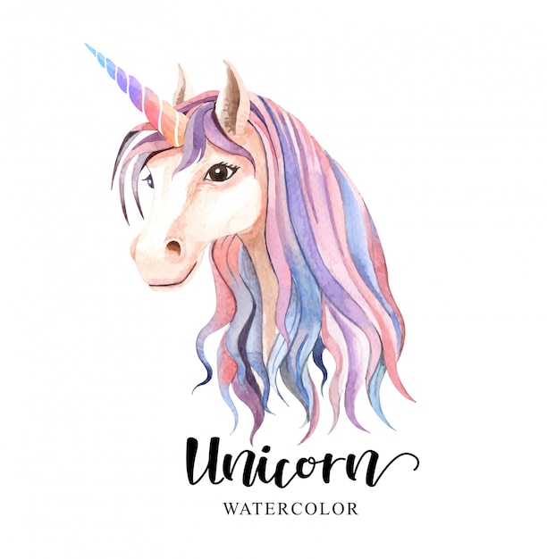 Beautiful cute. Watercolor unicorn head