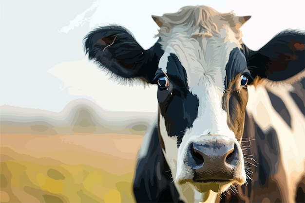 Vector beautiful dairy cow in field vector illustration of cow looking at viewer