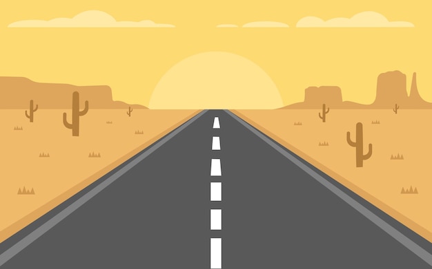 Beautiful Desert Landscape with road vector illustration