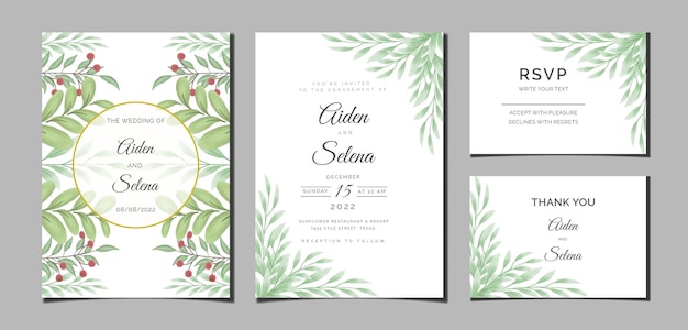 Beautiful digital Handpainted Feminine watercolor Premium floral and leaves Wedding Invitation Card