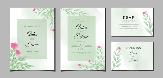 Beautiful digital Handpainted Feminine watercolor Premium floral and leaves Wedding Invitation Card