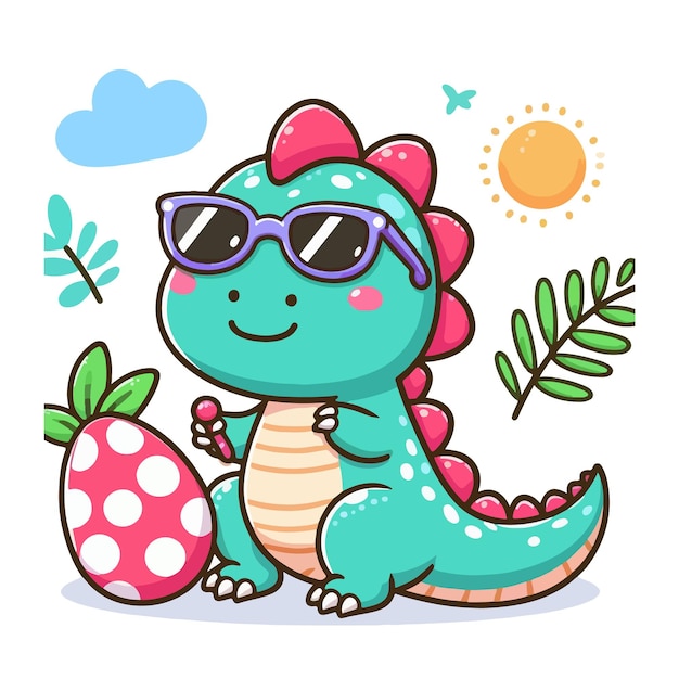 Vector beautiful dinosaur wearing sunglasses vector on white background