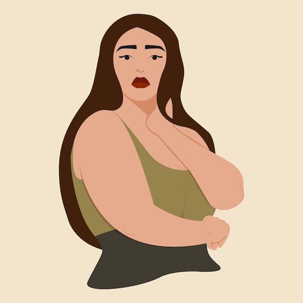 Beautiful diversity overweight woman on beige background.