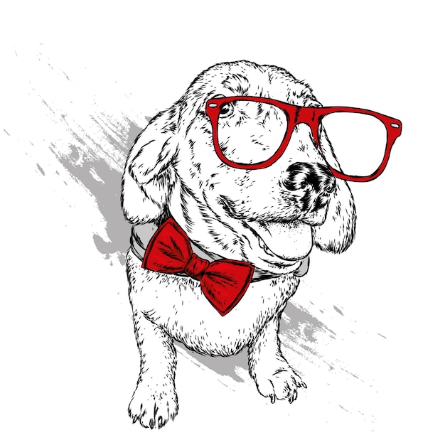 Beautiful dog with glasses