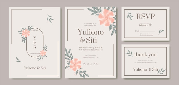 beautiful double side floral watercolor wedding invitation template premium vector