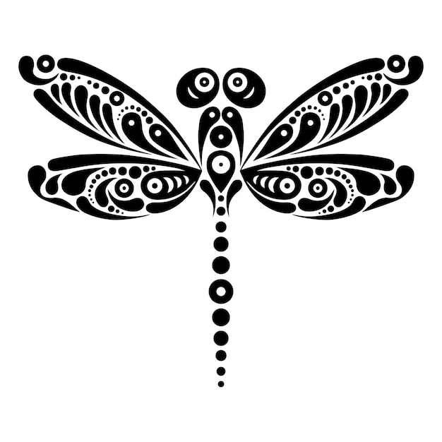 Beautiful dragonfly tattoo. Artistic pattern in butterfly shape. Black and white illustration