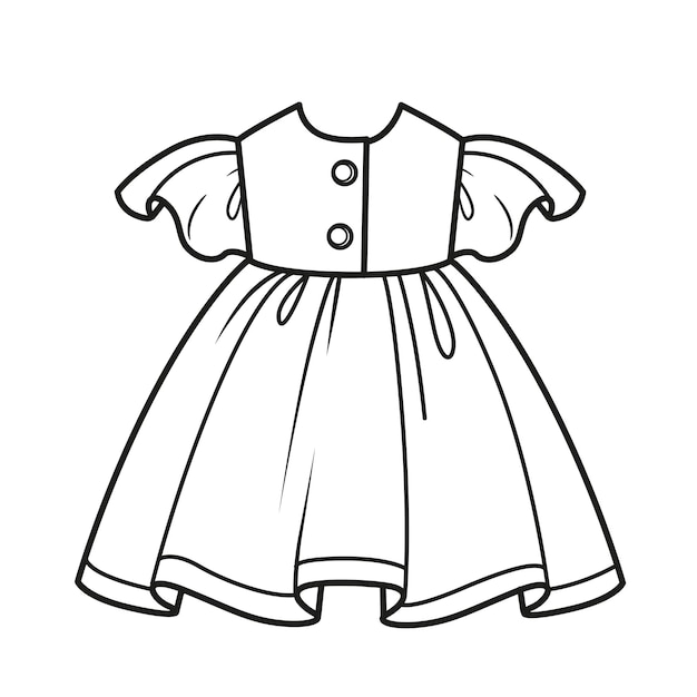 Beautiful dress outline for coloring on a white background