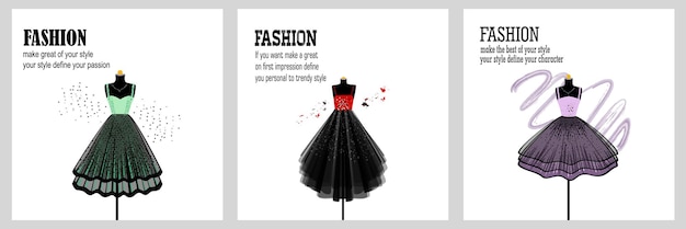 Vector beautiful dress with a lush skirt clothes on a mannequin fashion illustration