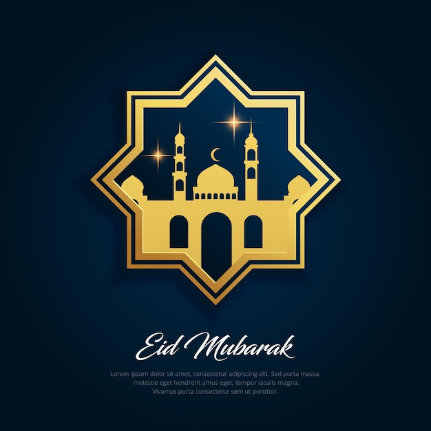 Beautiful eid mubarak design background with mosque and crescent moon vector modern ramadan kareem background