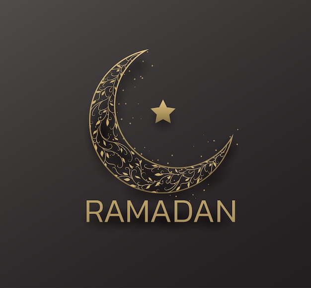 Beautiful eid mubarak golden decorative moon greeting.ramadan golden moon ant star on black background.premium