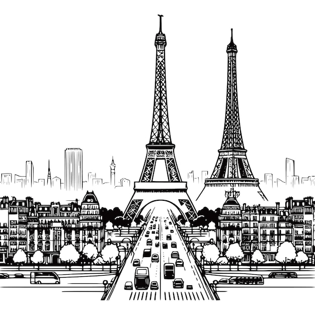 Vector beautiful eiffel tower hand draw sketched vintage france architecture illustration