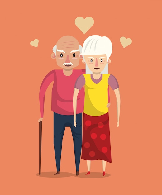 Beautiful elderly couple smiling cartoon