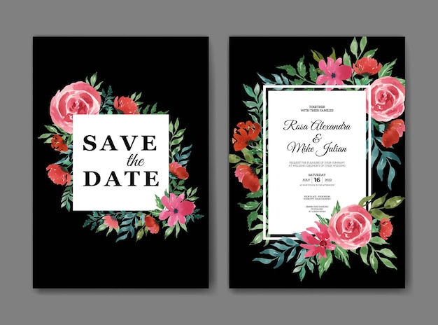 Beautiful and elegant floral watercolor wedding invitation card template