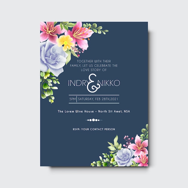 beautiful and elegant floral watercolor wedding invitation card