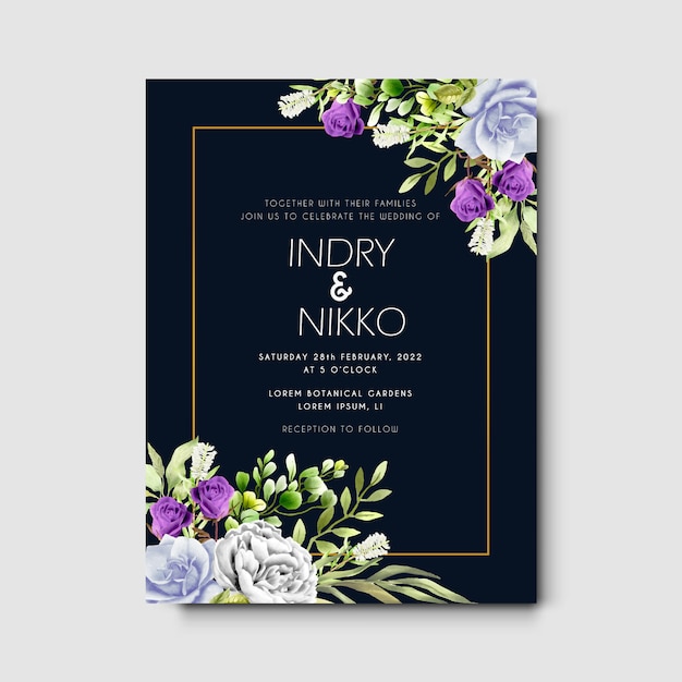 beautiful and elegant floral watercolor wedding invitation card