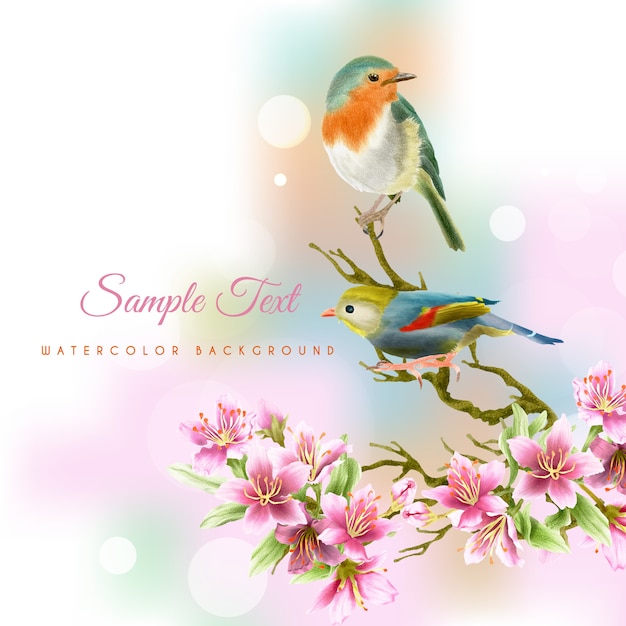 Beautiful and elegant handrawn cherry blossom  watercolor background