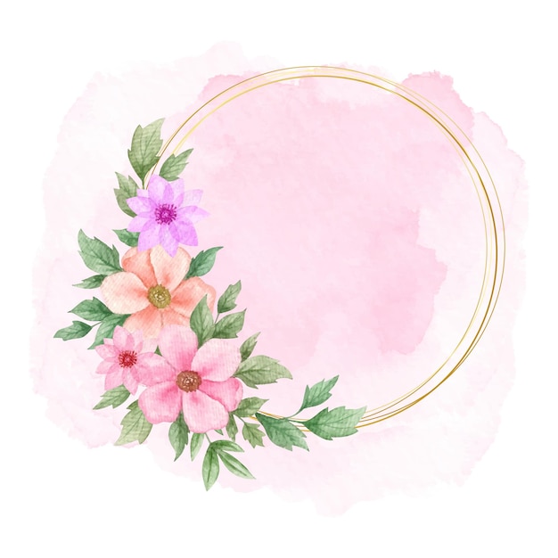 beautiful elegant watercolor flower frame with pink splash