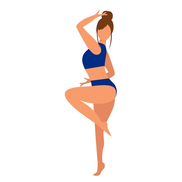 Beautiful European woman in blue bikini dancing or stay in sexy pose. Vector illustration.